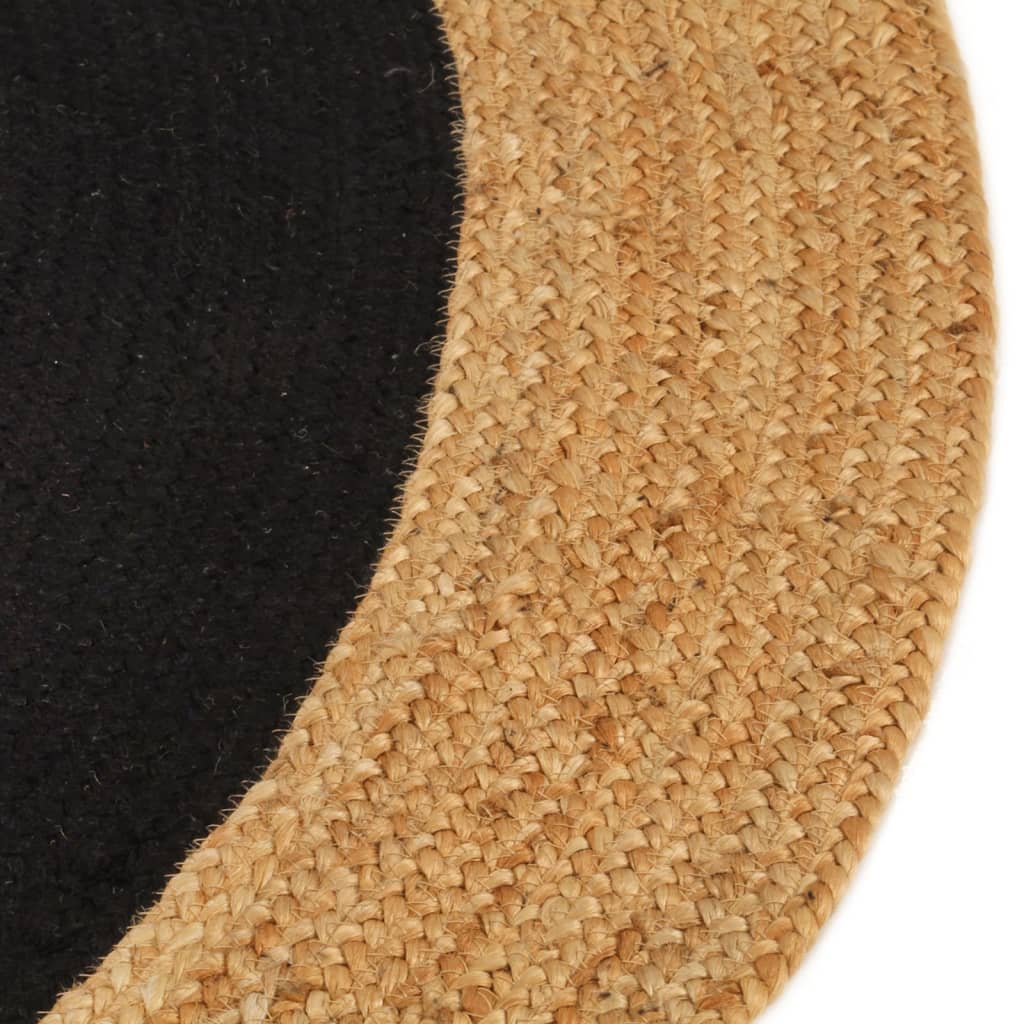 Teppich Geflochten Schwarz & Natur 120 cm Jute & Baumwolle Rund