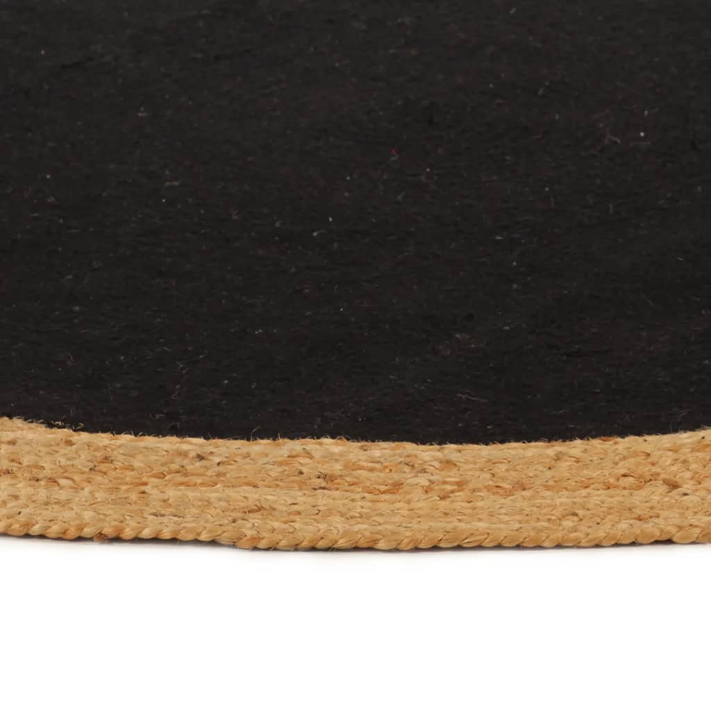 Teppich Geflochten Schwarz & Natur 120 cm Jute & Baumwolle Rund