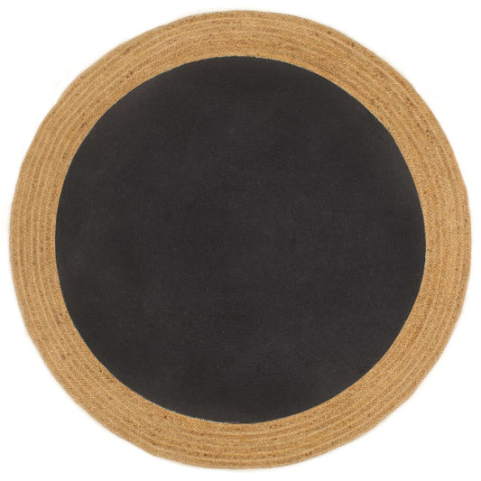 Teppich Geflochten Schwarz & Natur 150 cm Jute & Baumwolle Rund