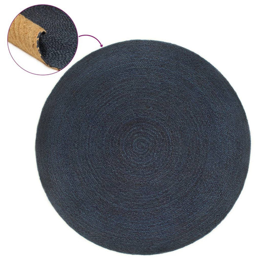 Wendeteppich Geflochten Marineblau und Natur 90 cm Jute Rund