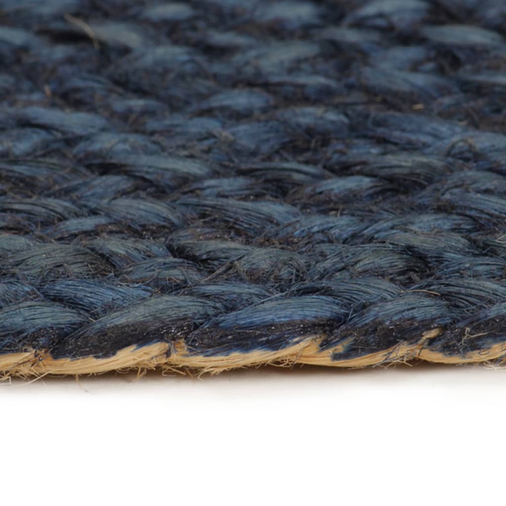 Wendeteppich Geflochten Marineblau und Natur 90 cm Jute Rund