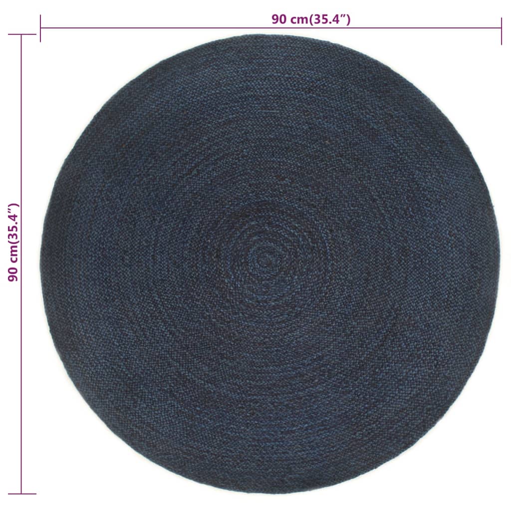 Wendeteppich Geflochten Marineblau und Natur 90 cm Jute Rund
