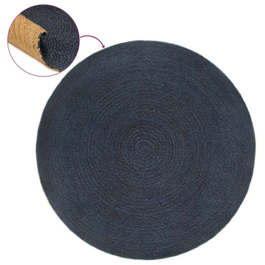 Wendeteppich Geflochten Marineblau und Natur 120 cm Jute Rund
