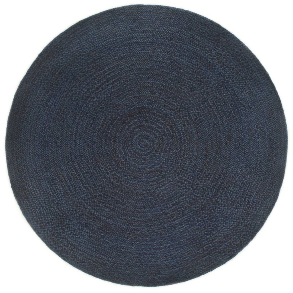 Wendeteppich Geflochten Marineblau und Natur 120 cm Jute Rund