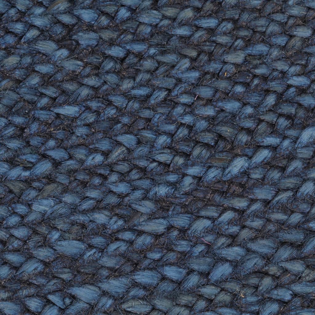 Wendeteppich Geflochten Marineblau und Natur 120 cm Jute Rund