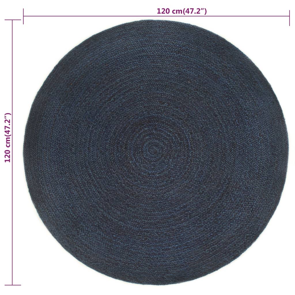Wendeteppich Geflochten Marineblau und Natur 120 cm Jute Rund