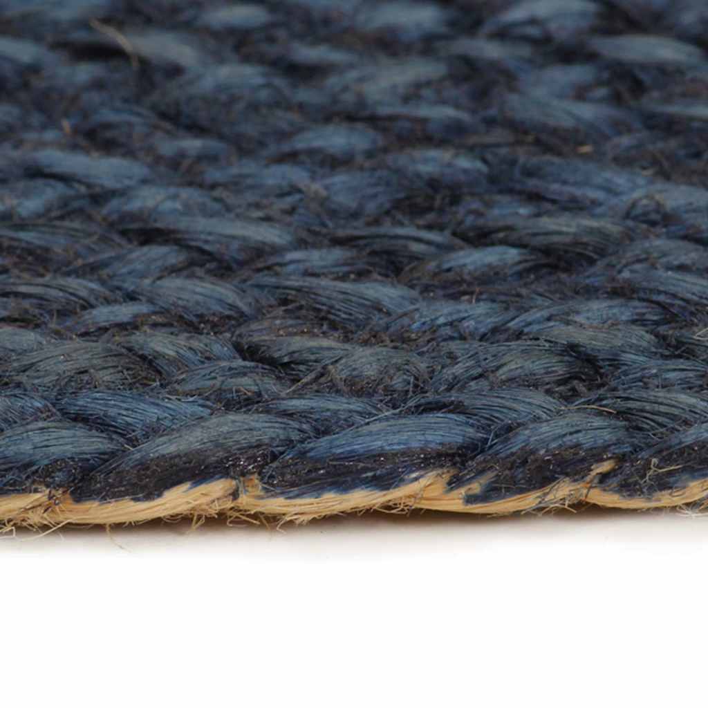 Wendeteppich Geflochten Marineblau und Natur 180 cm Jute Rund
