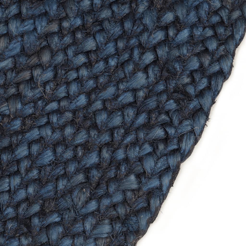 Wendeteppich Geflochten Marineblau und Natur 180 cm Jute Rund