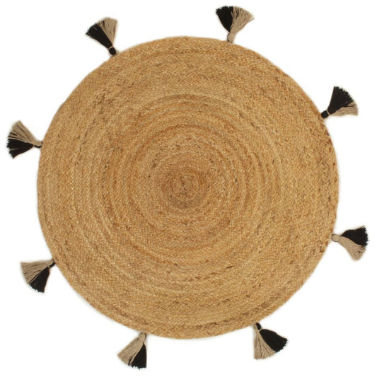 Teppich Geflochten mit Quasten 90 cm Jute Rund