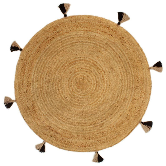 Teppich Geflochten mit Quasten 120 cm Jute Rund