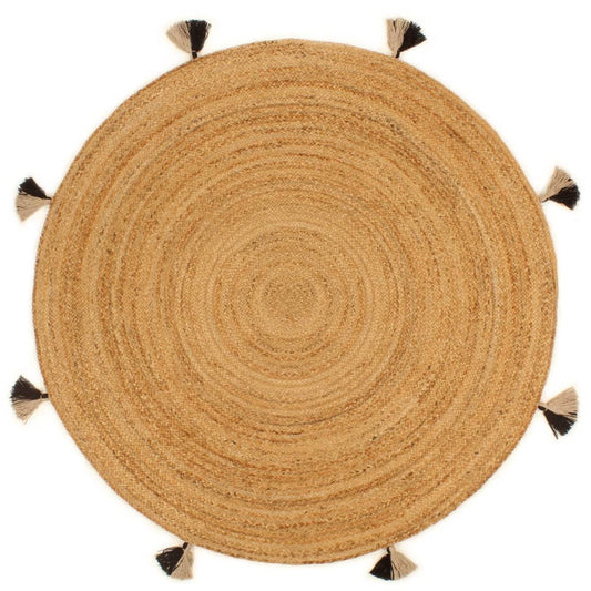 Teppich Geflochten mit Quasten 150 cm Jute Rund