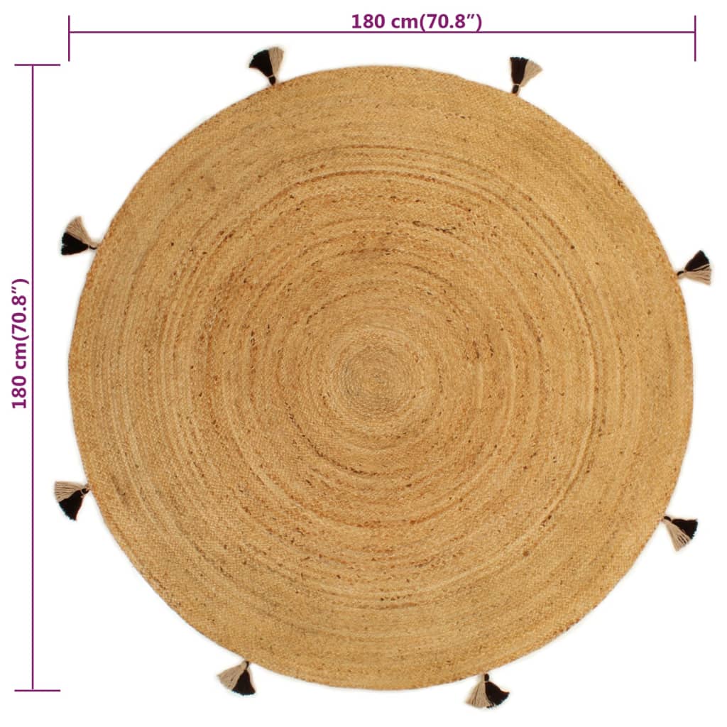 Teppich Geflochten mit Quasten 180 cm Jute Rund