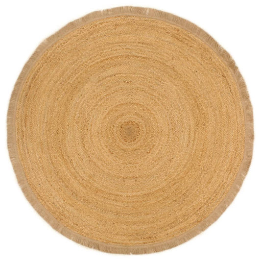 Teppich Geflochten mit Fransen 90 cm Jute Rund