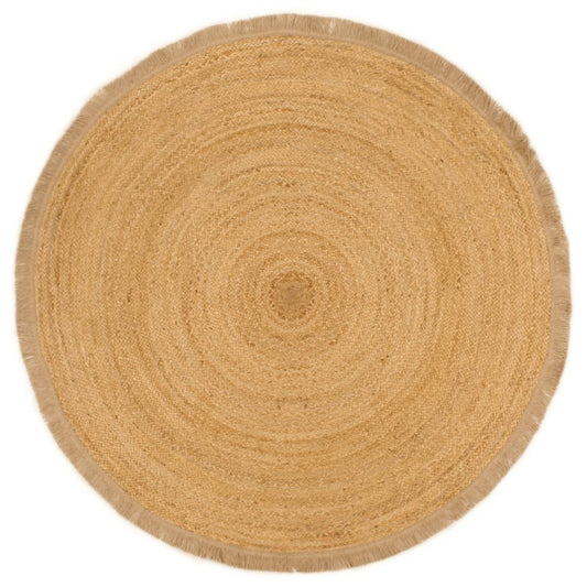 Teppich Geflochten mit Fransen 180 cm Jute Rund
