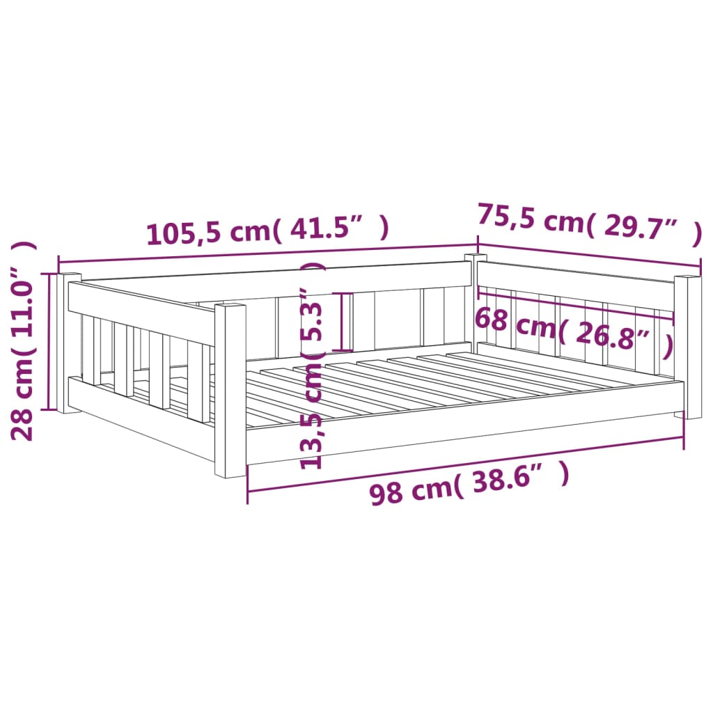 Hundebett Honigbraun 105,5x75,5x28 cm Massivholz Kiefer