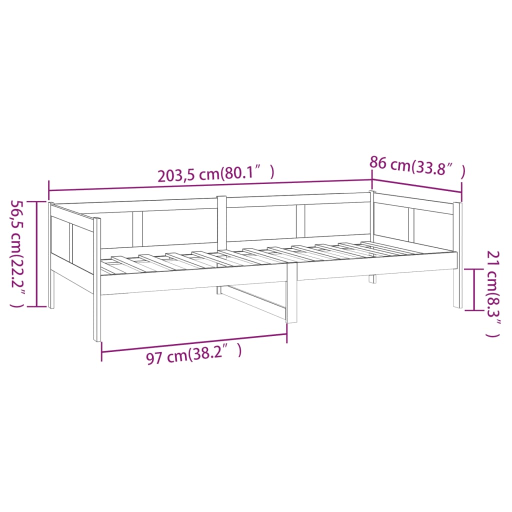 Lit de repos en pin massif marron miel 80x200 cm