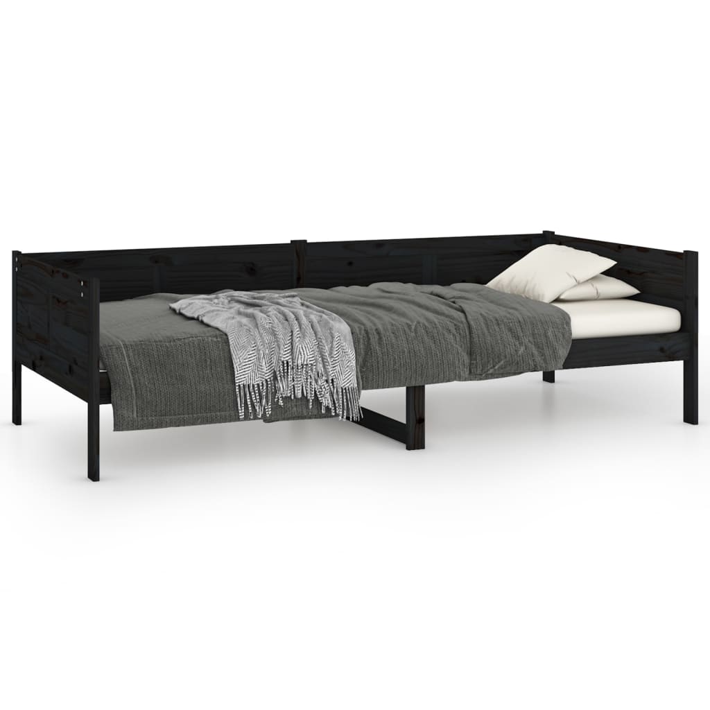 Lit de repos en bois de pin massif noir 90x190 cm