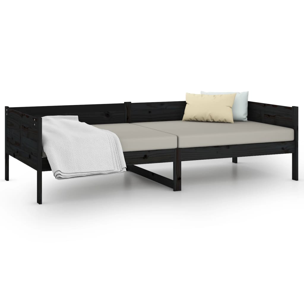 Lit de repos en bois de pin massif noir 90x190 cm