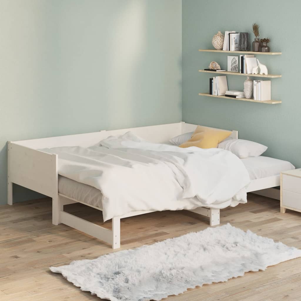 Lit de repos extensible en pin massif blanc 2x(80x200) cm