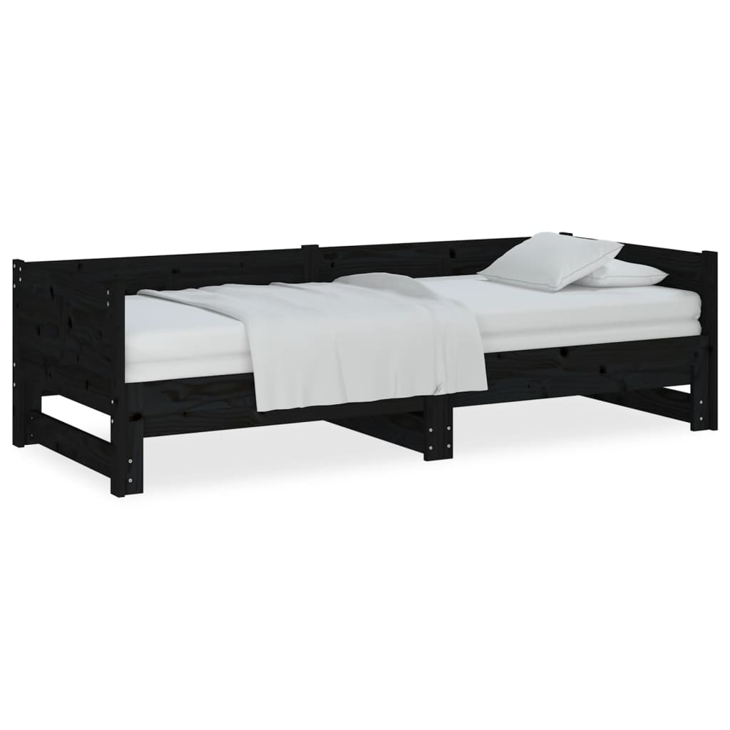 Lit de repos extensible en bois de pin massif noir 2x(80x200) cm