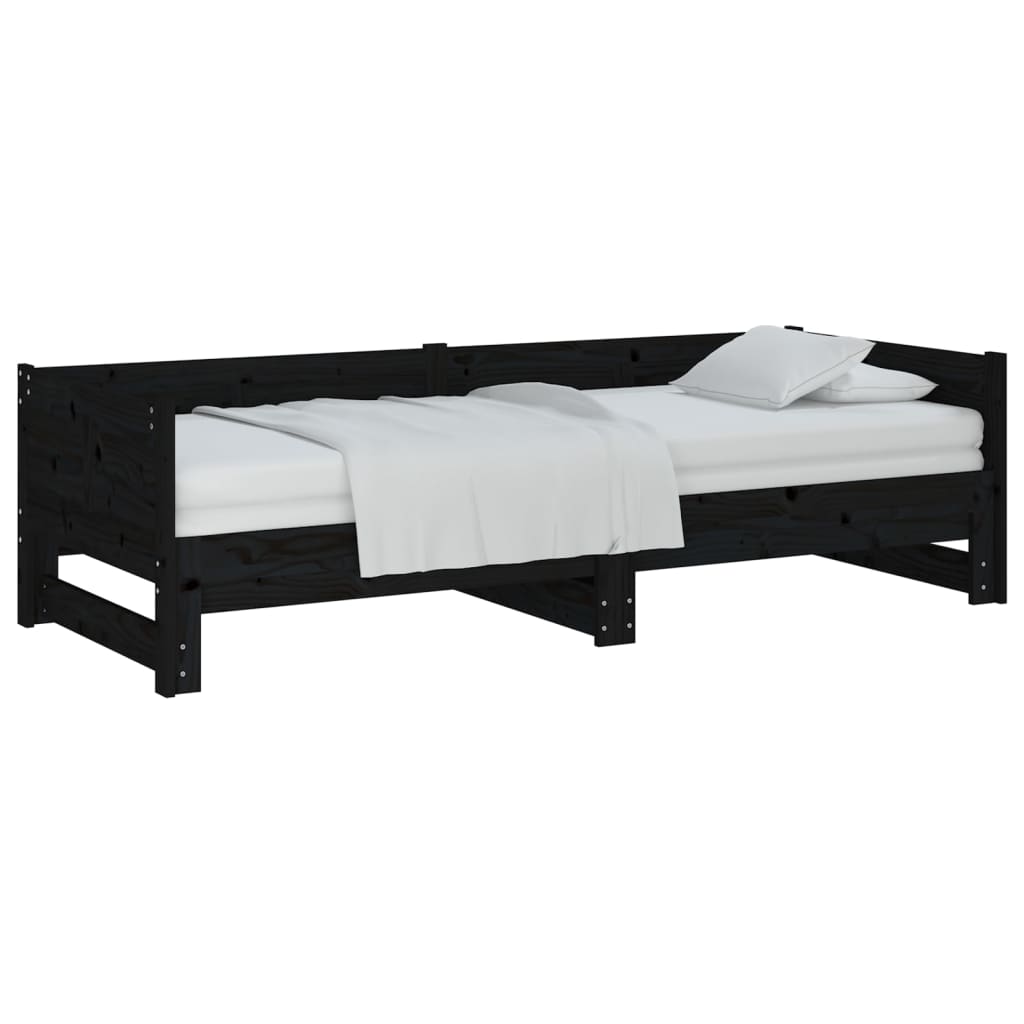 Lit de repos extensible en bois de pin massif noir 2x(80x200) cm