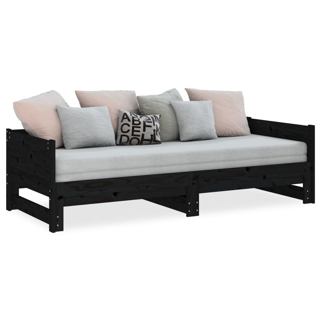 Lit de repos extensible en bois de pin massif noir 2x(80x200) cm