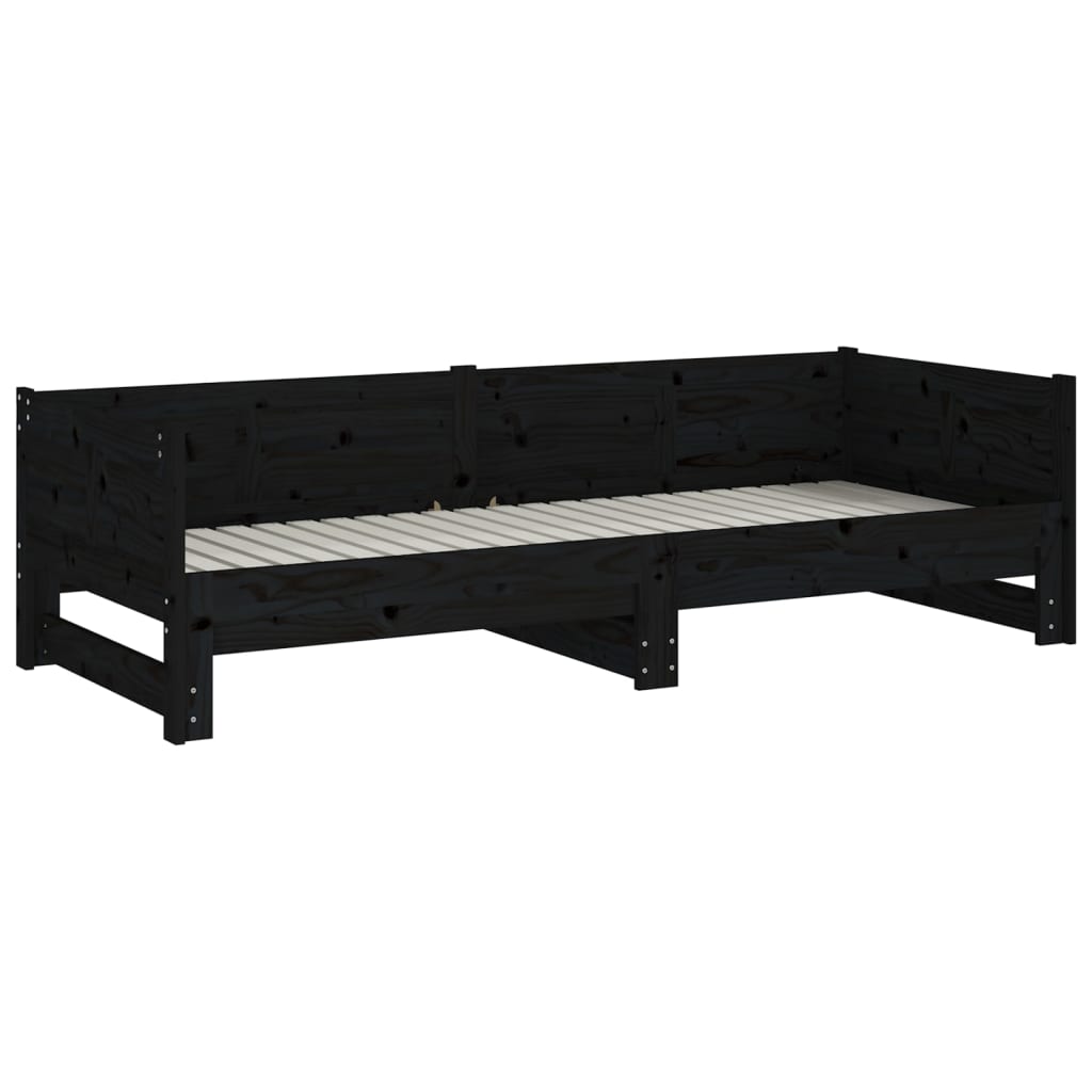 Lit de repos extensible en bois de pin massif noir 2x(80x200) cm