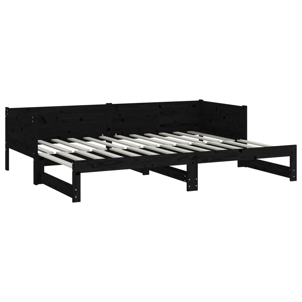 Lit de repos extensible en bois de pin massif noir 2x(80x200) cm