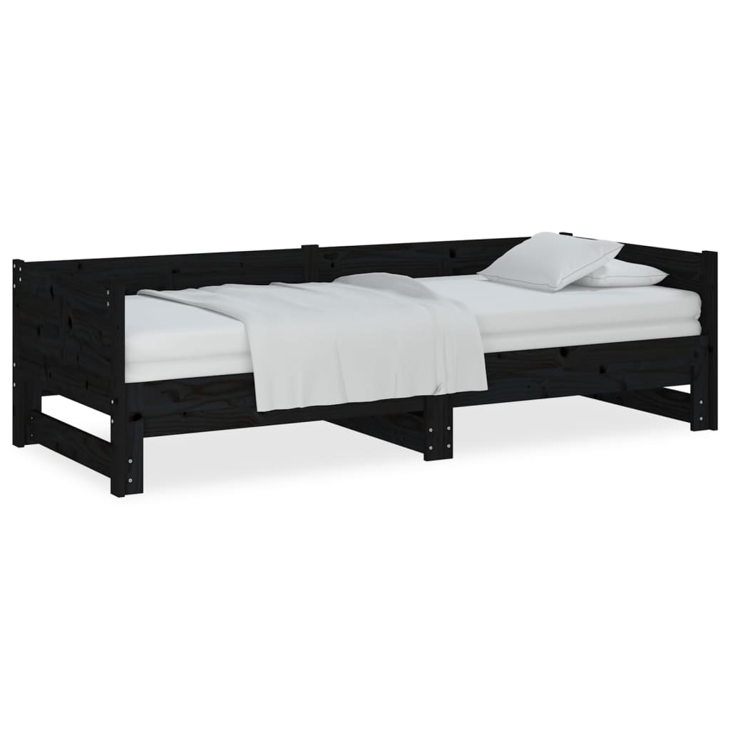 Lit de repos extensible en bois de pin massif noir 2x(90x190) cm