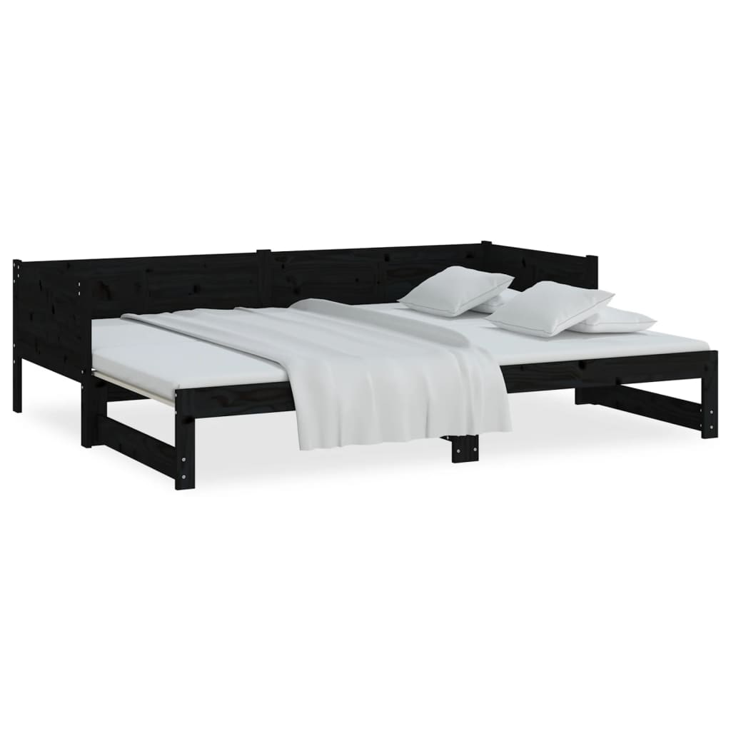 Lit de repos extensible en bois de pin massif noir 2x(90x190) cm