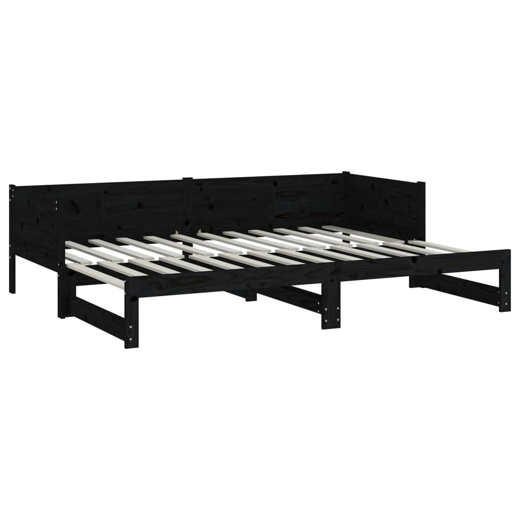 Lit de repos extensible en bois de pin massif noir 2x(90x190) cm