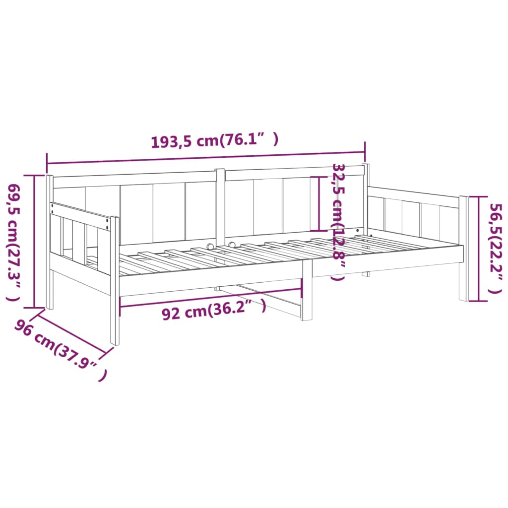 Lit de repos en pin massif marron miel 90x190 cm