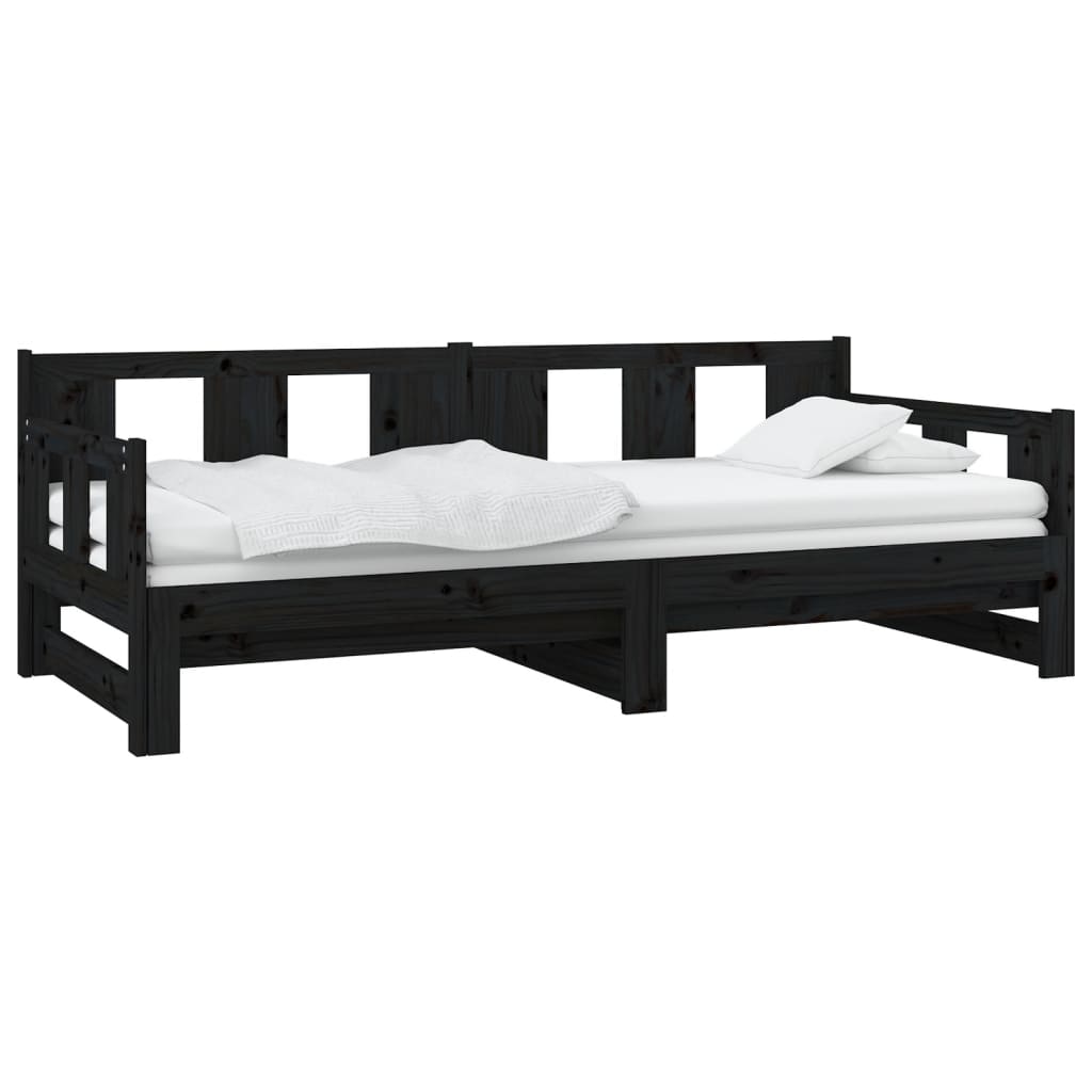 Lit de repos extensible en bois de pin massif noir 2x(80x200) cm