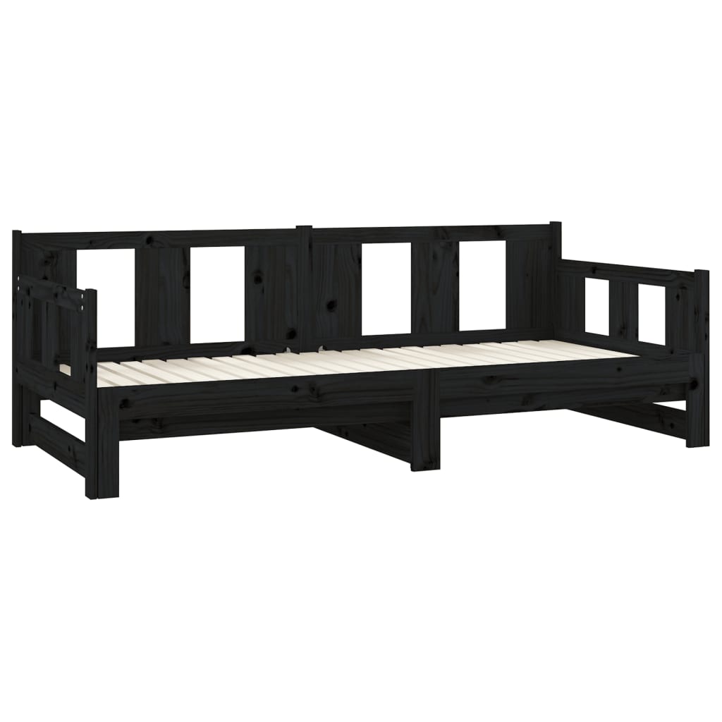 Lit de repos extensible en bois de pin massif noir 2x(80x200) cm