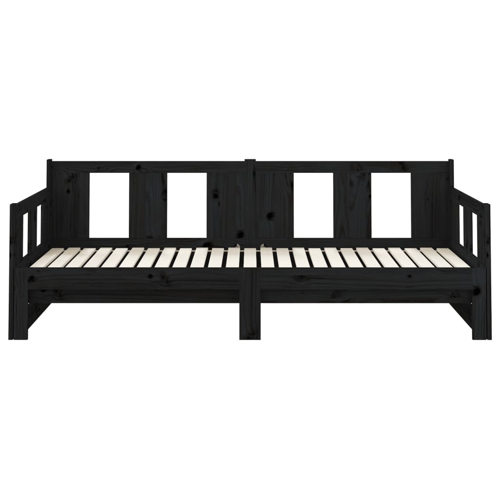 Lit de repos extensible en bois de pin massif noir 2x(80x200) cm