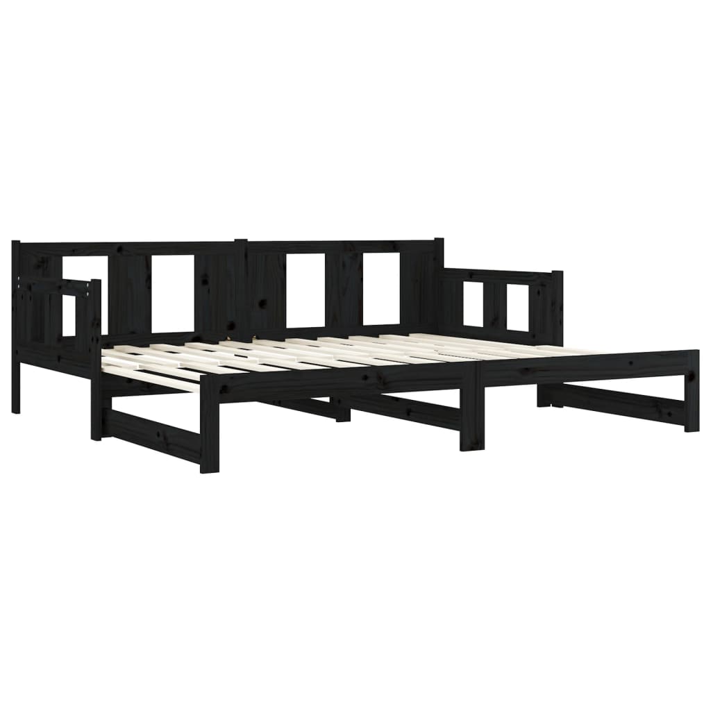 Lit de repos extensible en bois de pin massif noir 2x(80x200) cm