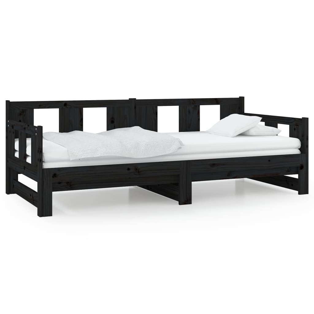 Lit de repos extensible en bois de pin massif noir 2x(90x190) cm