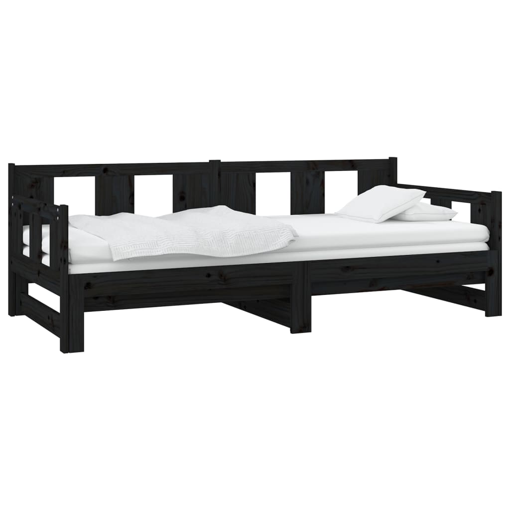 Lit de repos extensible en bois de pin massif noir 2x(90x190) cm