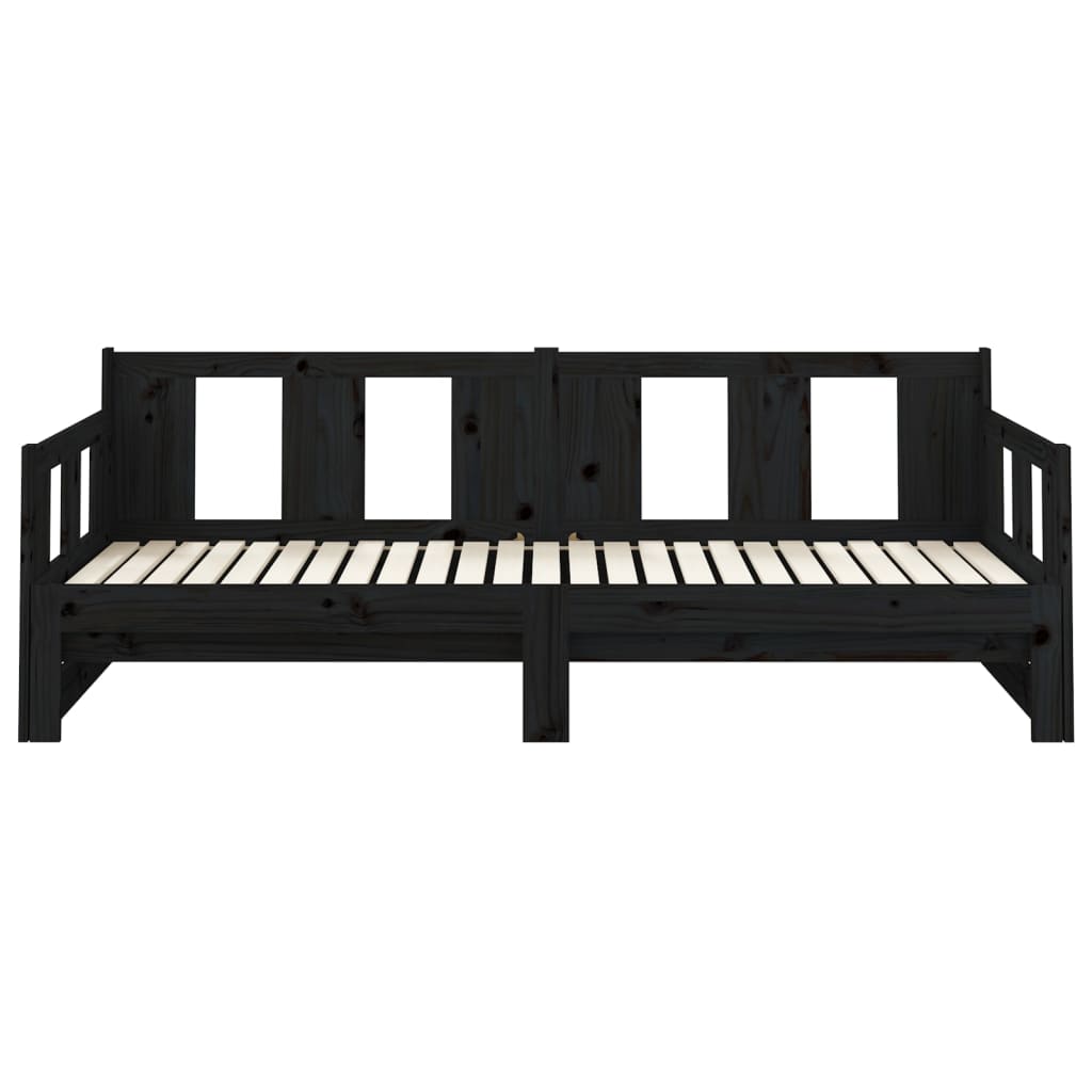 Lit de repos extensible en bois de pin massif noir 2x(90x190) cm