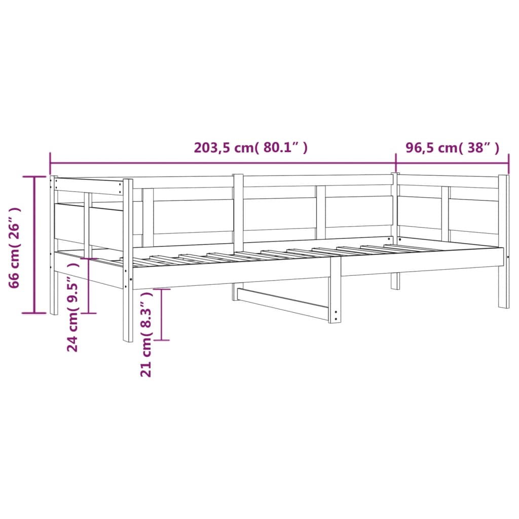 Lit de repos en pin massif blanc 90x200 cm