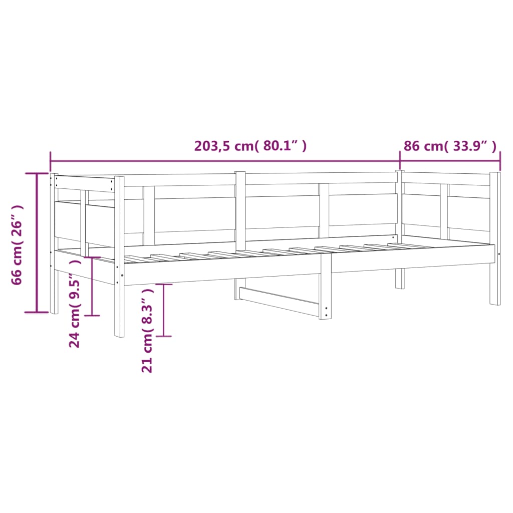 Lit de repos en pin massif blanc 80x200 cm