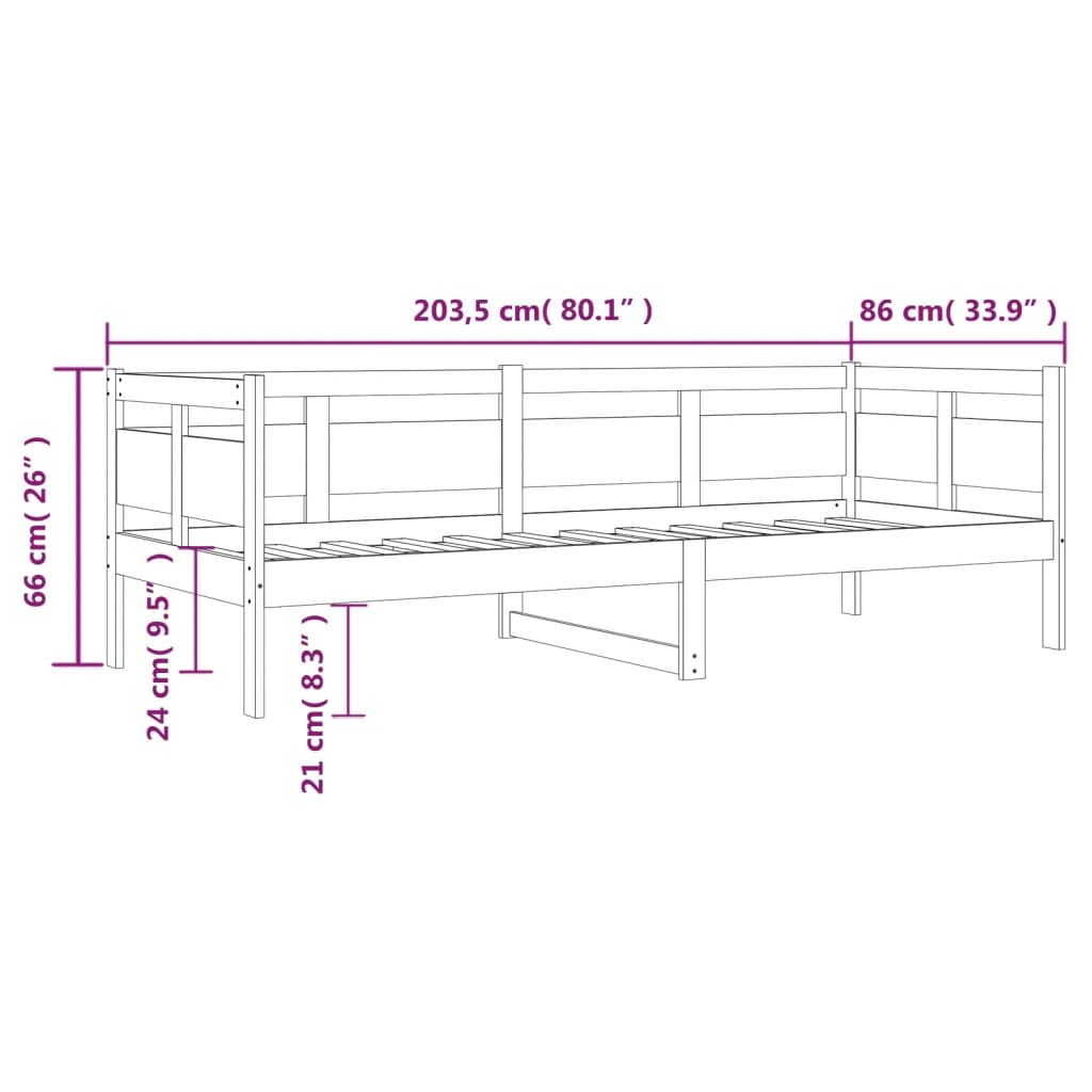 Lit de repos en pin massif marron miel 80x200 cm