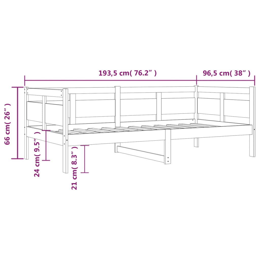 Lit de repos en pin massif blanc 90x190 cm