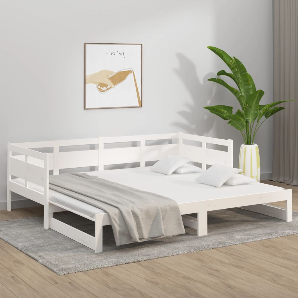 Lit de repos extensible en pin massif blanc 2x(90x200) cm