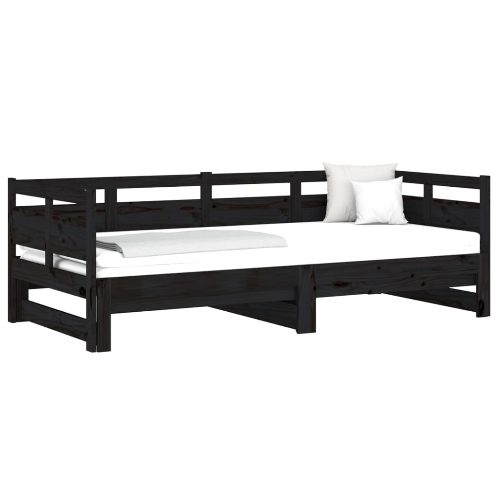 Lit de repos extensible en pin massif noir 2x(80x200) cm