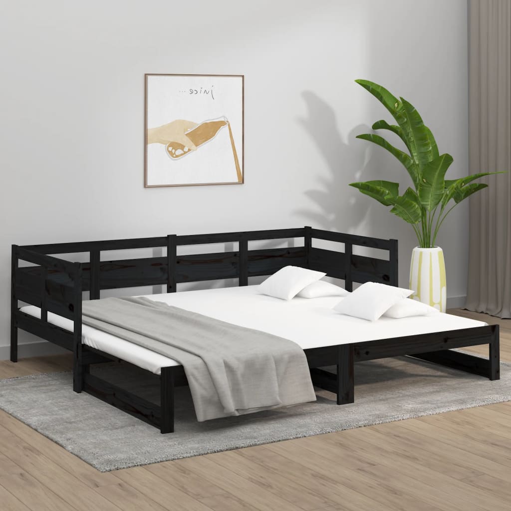 Lit de repos extensible en pin massif noir 2x(80x200) cm