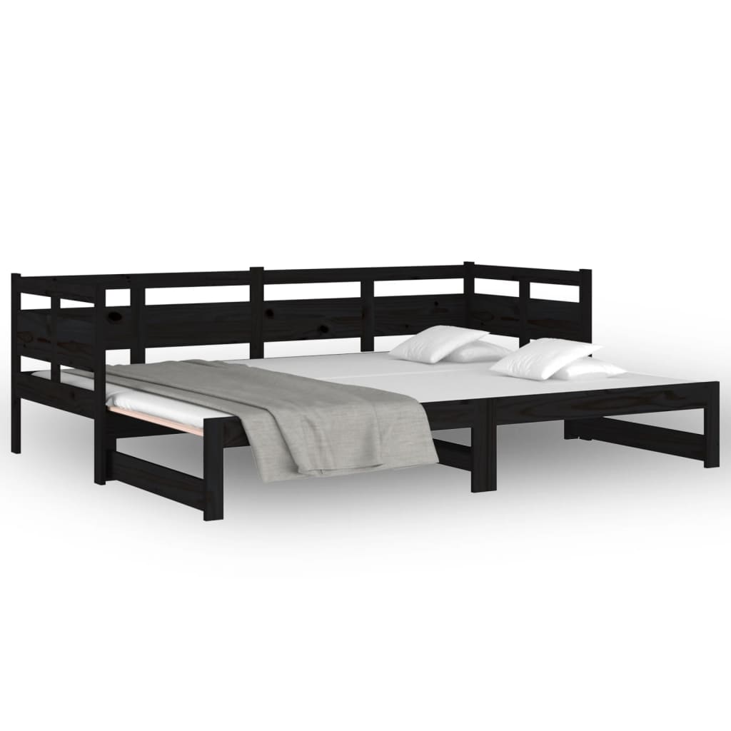 Lit de repos extensible en pin massif noir 2x(80x200) cm