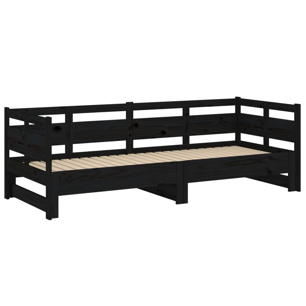 Lit de repos extensible en pin massif noir 2x(80x200) cm