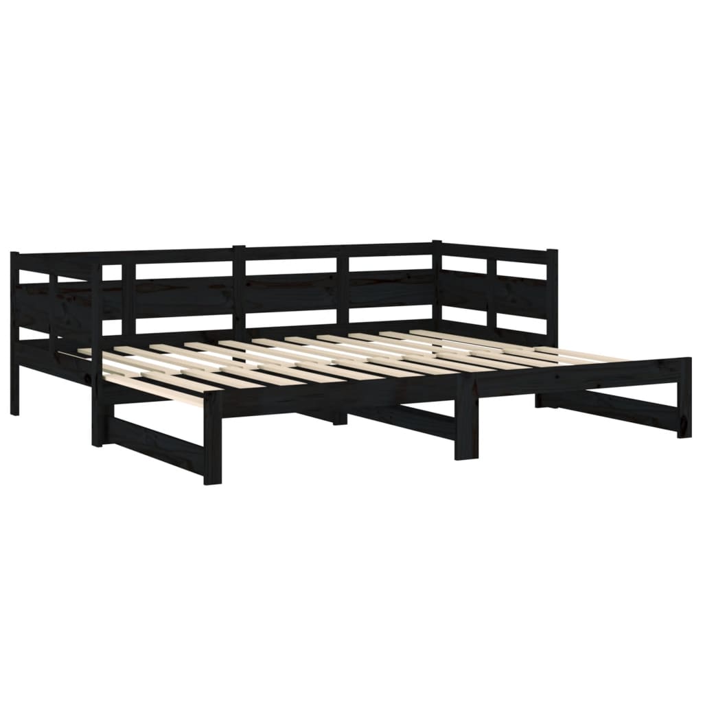 Lit de repos extensible en pin massif noir 2x(80x200) cm