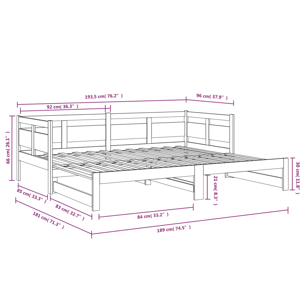 Lit de repos extensible en pin massif blanc 2x(90x190) cm